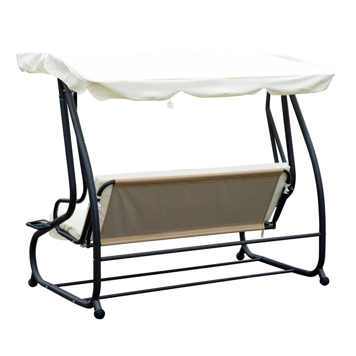 Outsunny Columpio Balancín Jardín 3 Plazas Convertible En Cama Techo Parasol Regulable Bandeja Para Bebida Terrza Balcón Exterior Carga Máx. 340kg Acero 200x120x164cm Beige - Imagen 8