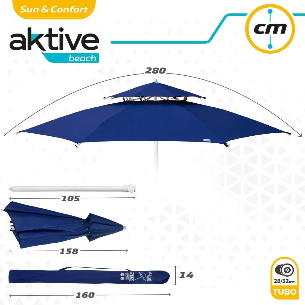 Sombrilla Octogonal 280 Cm Doble Techo Y Protección UV35 + Aktive Beach - Imagen 7
