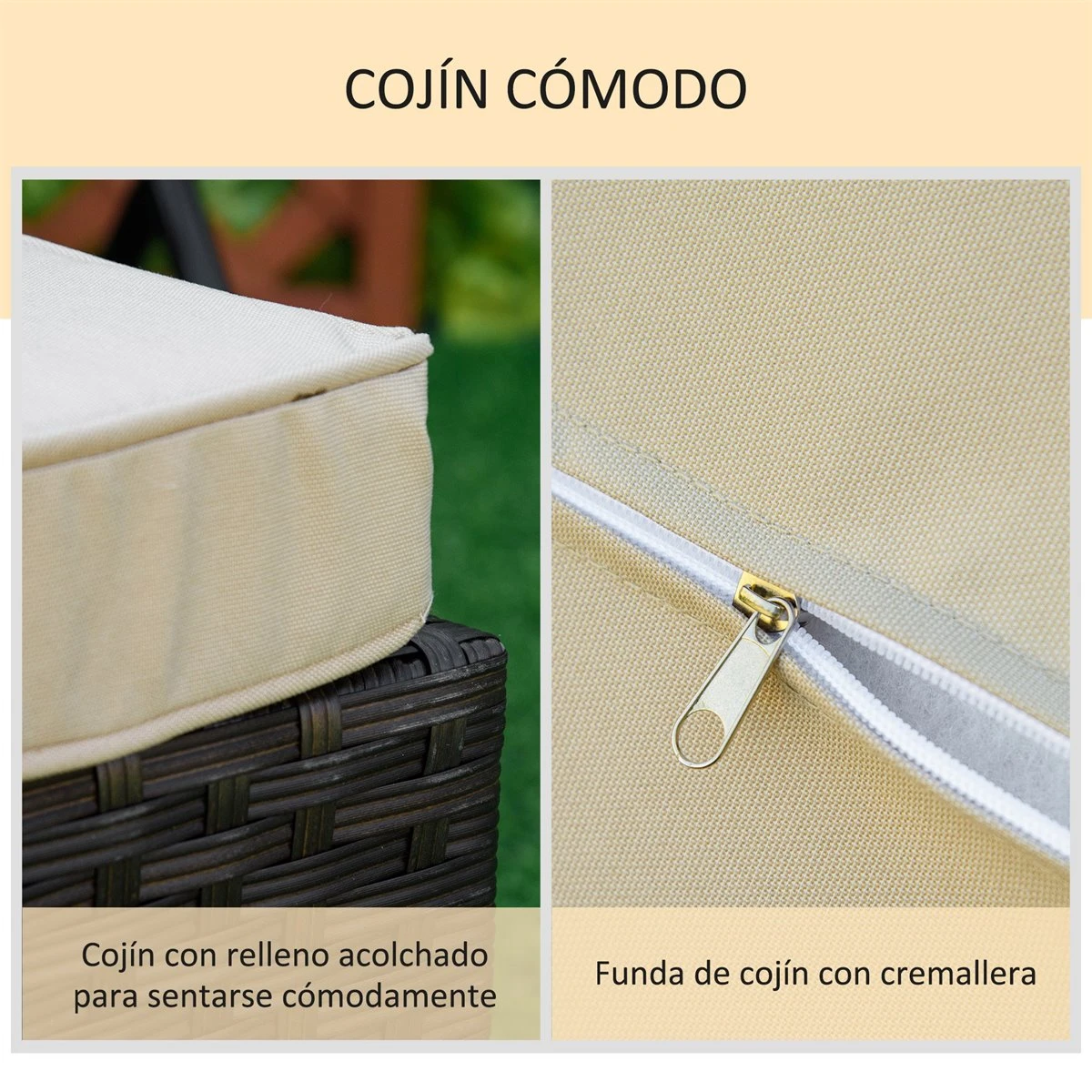 Outsunny Set De 2 Tumbonas De Ratán De Jardín Chaise Longue Con Respaldo Ajustable En 4 Posiciones Cojines Acolchados Y Desenfundables Para Terraza Patio Exterior 192x62,5x58-95 Cm Marrón Y Beige - Imagen 5