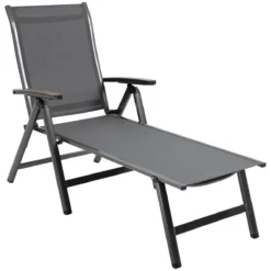 Outsunny Tumbona De Jardín Relinable Tumbona Plegable De Aluminio Con Respaldo Ajustable En 5 Posiciones Para Terraza Piscina Exterior Carga Máx. 150 Kg 69x140x107 Cm Gris