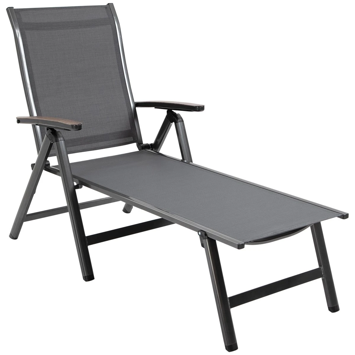 Outsunny Tumbona De Jardín Relinable Tumbona Plegable De Aluminio Con Respaldo Ajustable En 5 Posiciones Para Terraza Piscina Exterior Carga Máx. 150 Kg 69x140x107 Cm Gris