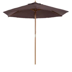 Outsunny Sombrilla Parasol De Madera Ø250x230cm Para Exterior Con 6 Varillas Sistema De Cuerda Con Fijación Desmontable Portátil Fácil De Guardar Y Transportar Café