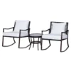 Outsunny Conjunto De Muebles De Ratán Para Jardín Con Mesa Ø51x46 Cm Y 2 Sillas Mecedoras 65,5x73,5x84,5 Cm Con Cojines Lavables Y Almohadas Blanco Y Marrón