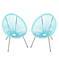 Outsunny Conjunto De 2 Sillas De Jardín De Ratán Pack 2 Sillas Acapulco Forma Ovalada Con Reposabrazos Respaldo Alto Interior Exterior 73x77x87 Cm Turquesa