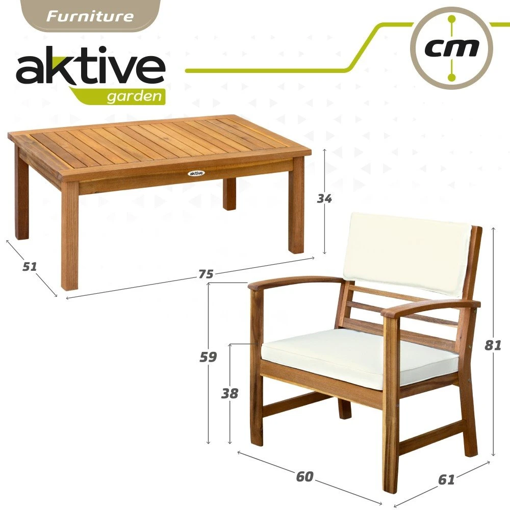 Conjunto Jardín En Madera De Acacia Con Mesa, Banco Y 2 Sillones Aktive Garden - Imagen 6