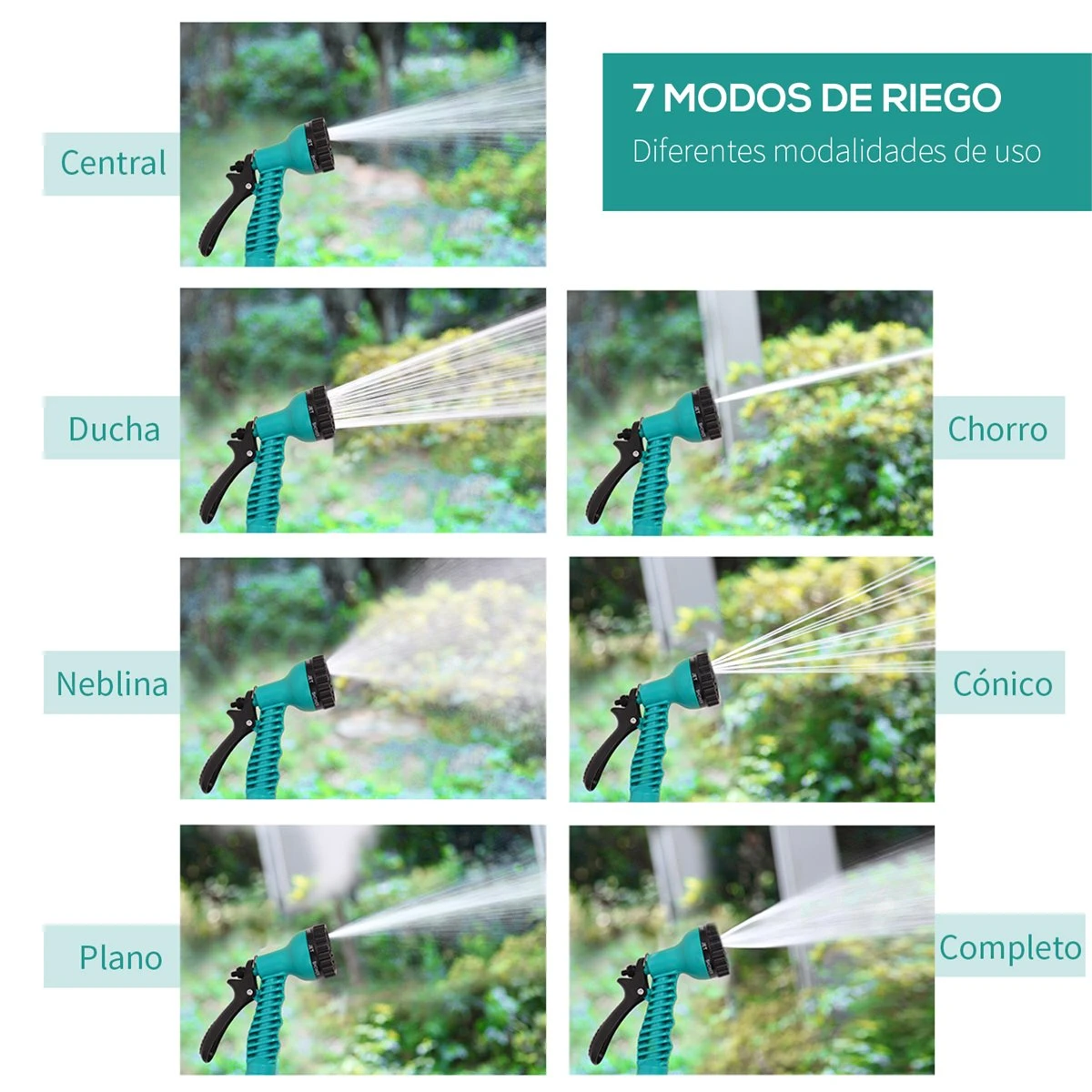 DURHAND Carrete Para Manguera Retráctil 10m Con Cabezal Multifuncional Sistema De Enrollado Automático Con Bloqueo Conector De 1m Para Jardín Césped 29,5x16,5x33 Cm Negro Y Verde - Imagen 7