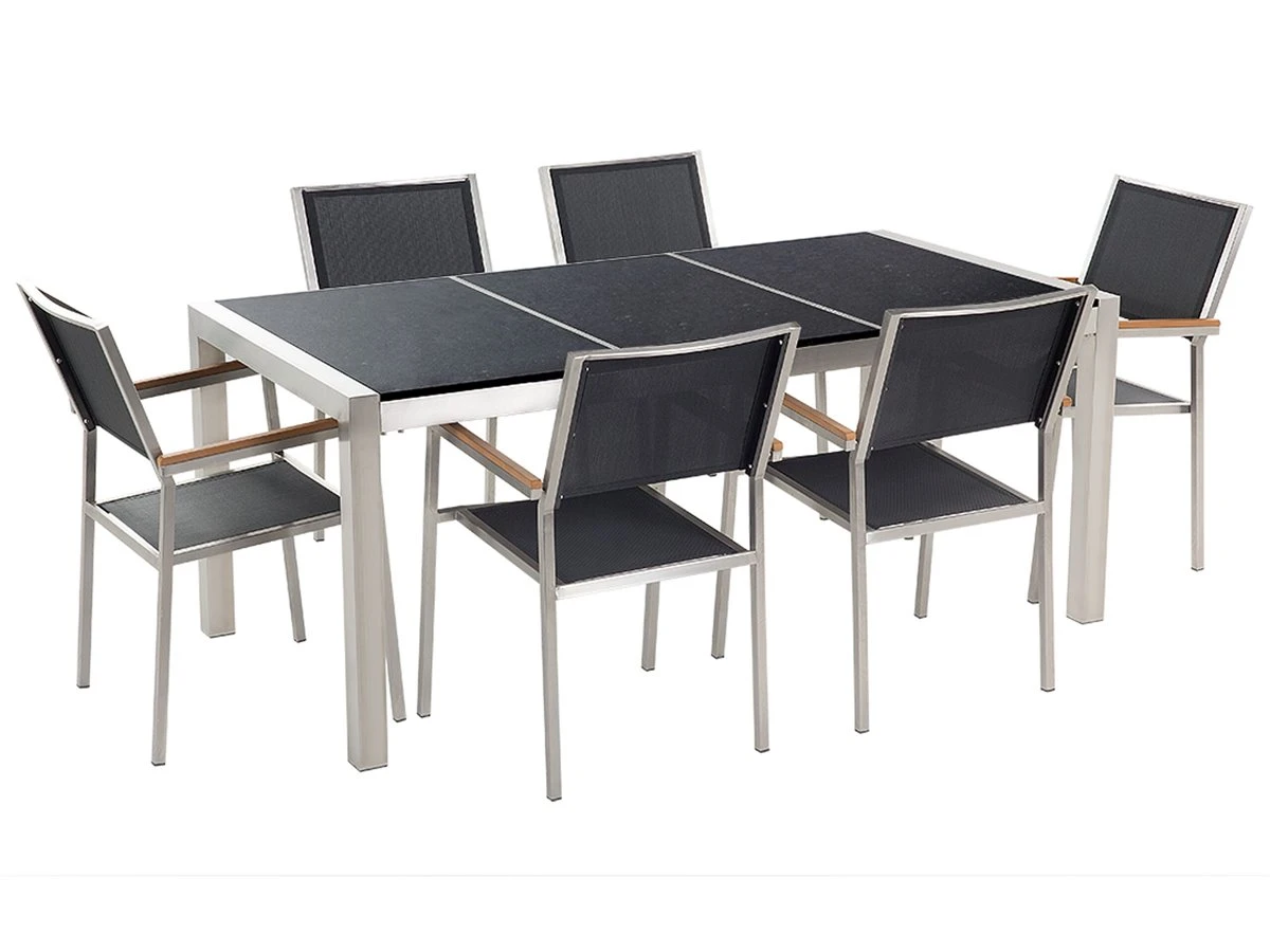 Conjunto De Comedor 6 Plazas De Metal/granito Negro/plateado GROSSETO - Imagen 2