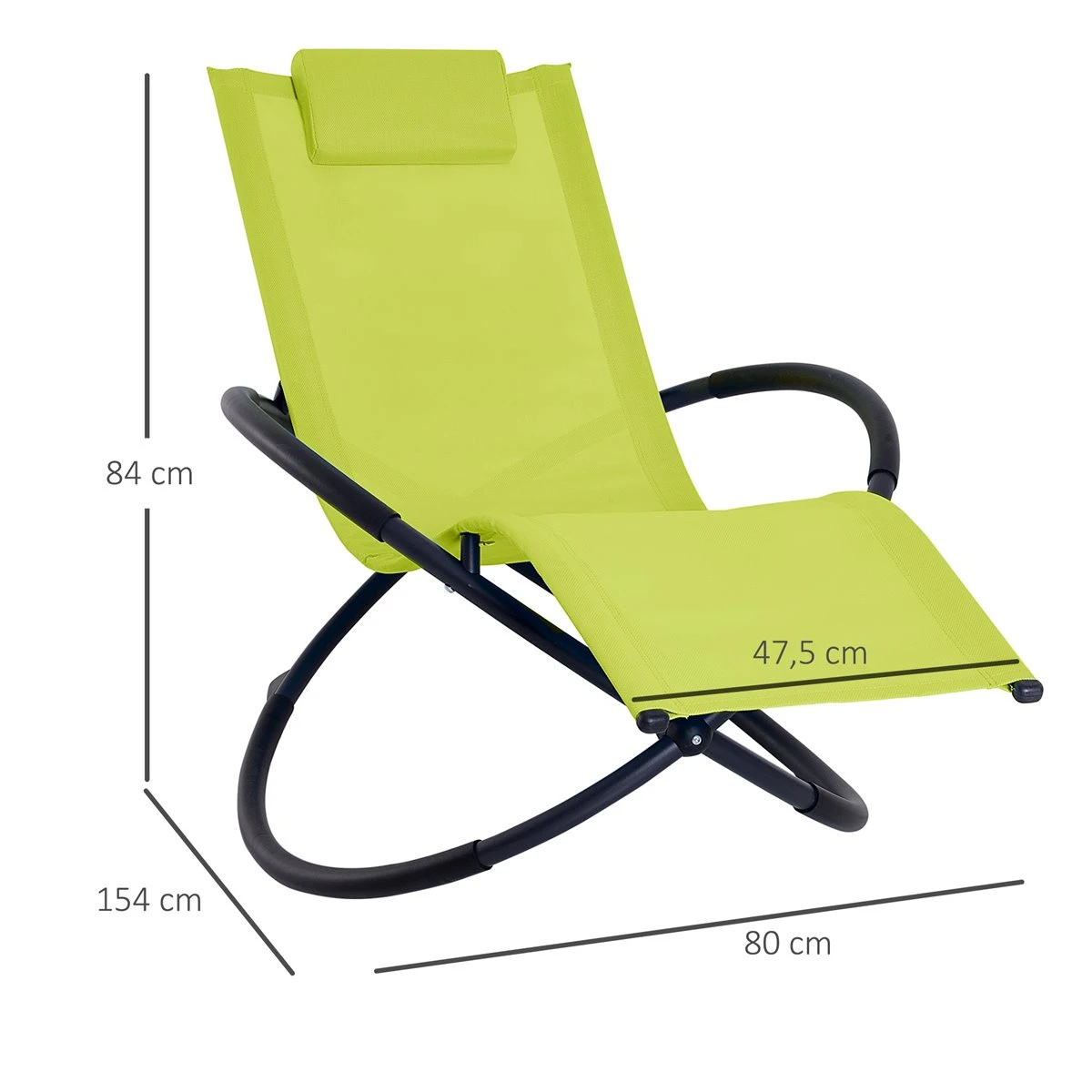Outsunny Tumbona Mecedora De Jardín Con Reposacabezas Extraíble Sillón Tumbona Ergonómica De Exterior Plegable Tela De Texteline Para Patios Piscina Al Aire Libre 80x154x84 Cm Verde - Imagen 3