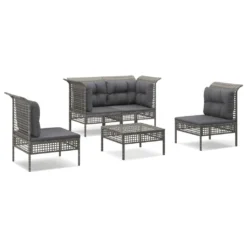 Set De Muebles De Jardín 5 Pzas Y Cojines Ratán Sintético Gris VidaXL
