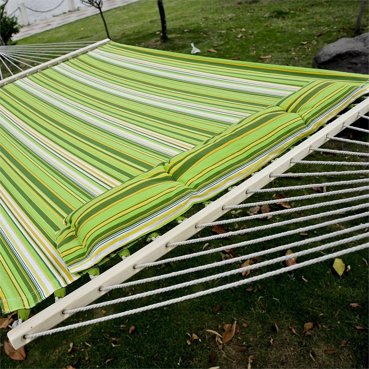 Outsunny Hamaca Colgante De Algodón Para Jardín Camping Playa Picnic Con Almohadilla 188x140cm Con Carga De 180 Kg - Imagen 4