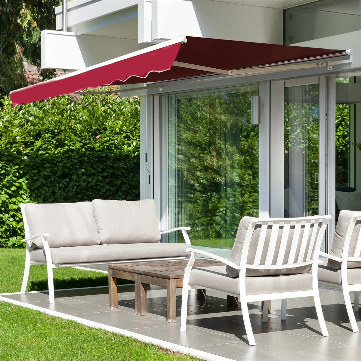 Outsunny Toldo Manual 395x245 Cm Toldo Para Patio Balcón Terraza Y Jardín Con Brazo Articulado De Aluminio Y Tela De Poliéster De 280g/m2 (Rojo) - Imagen 2