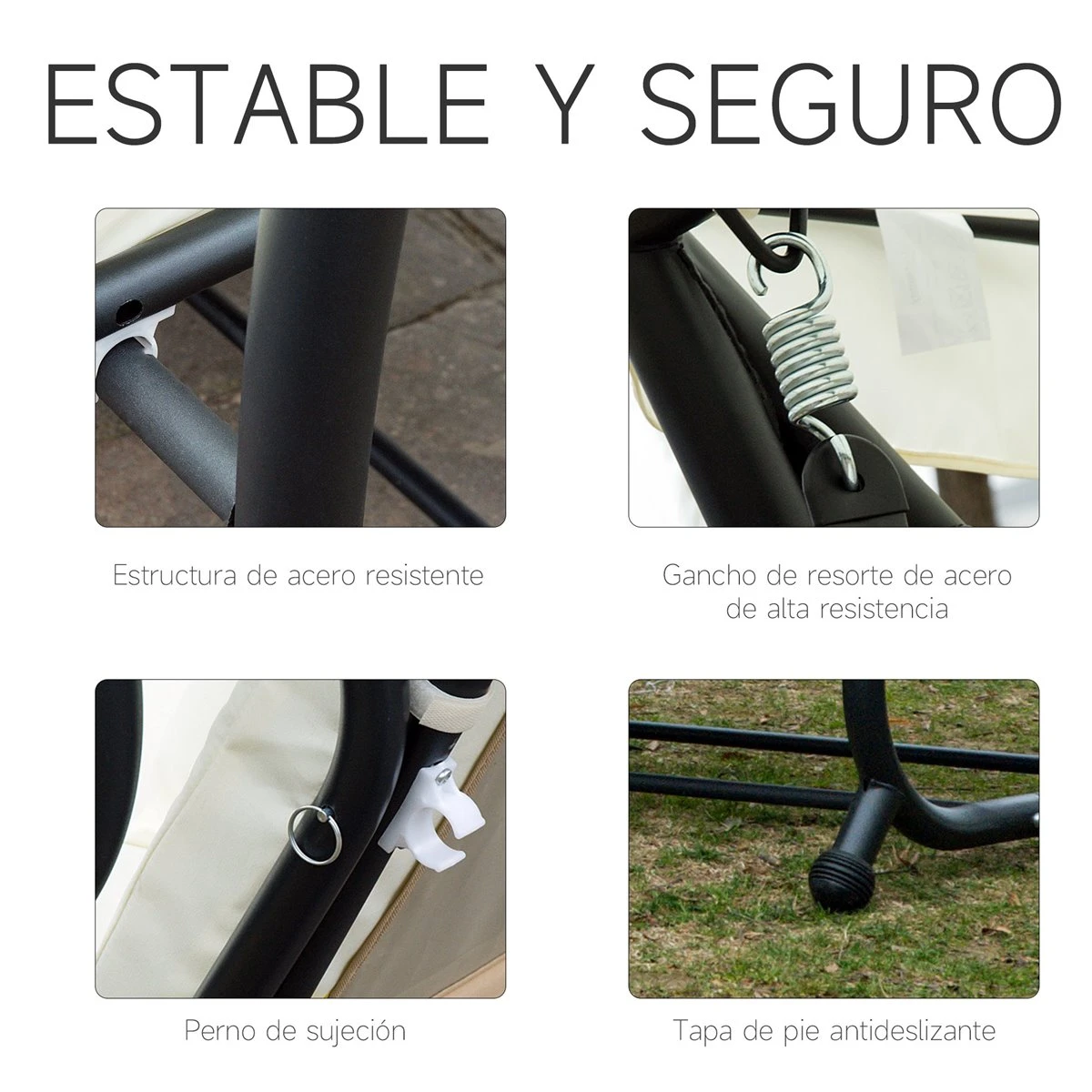 Outsunny Columpio Balancín Jardín 3 Plazas Convertible En Cama Techo Parasol Regulable Bandeja Para Bebida Terrza Balcón Exterior Carga Máx. 340kg Acero 200x120x164cm Beige - Imagen 6