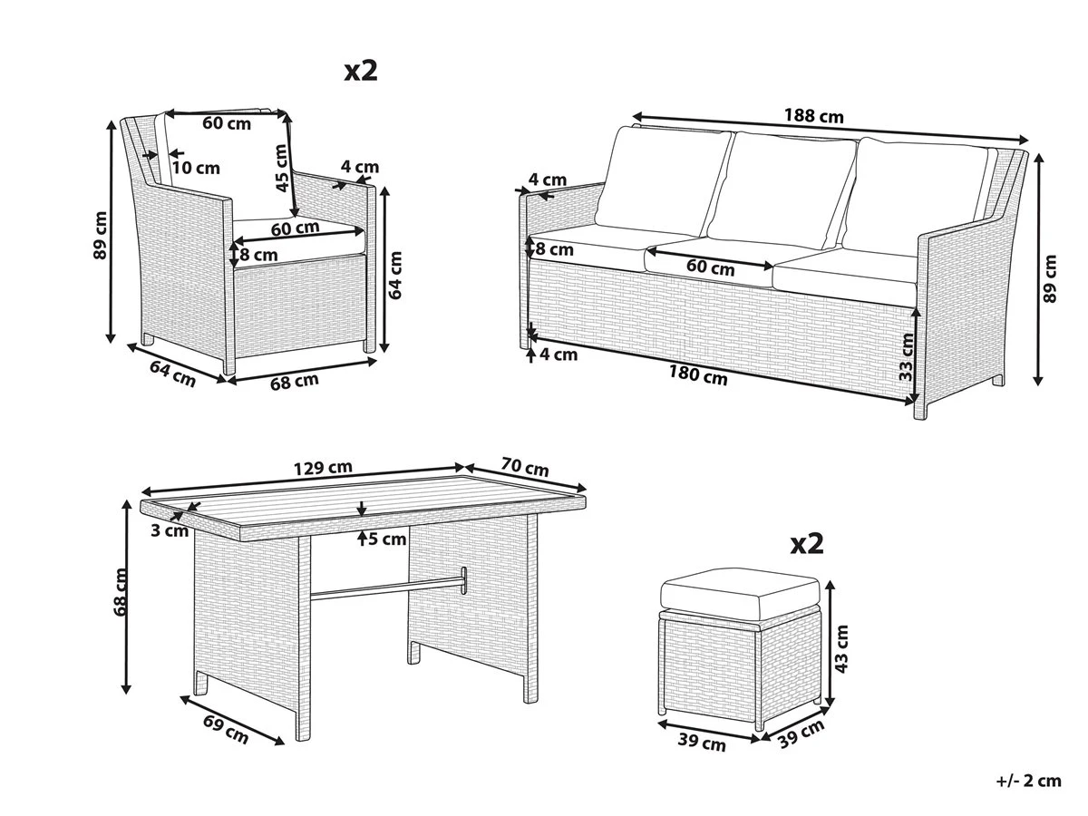 Conjunto De Jardín 5 Plazas De Ratán Beige/gris Pardo FONTI - Imagen 3