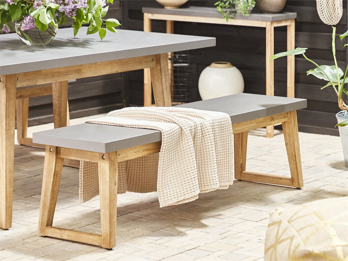 Conjunto De Jardín Mesa Y 2 Bancos De Cemento Reforzado Gris/madera Clara ORIA - Imagen 5