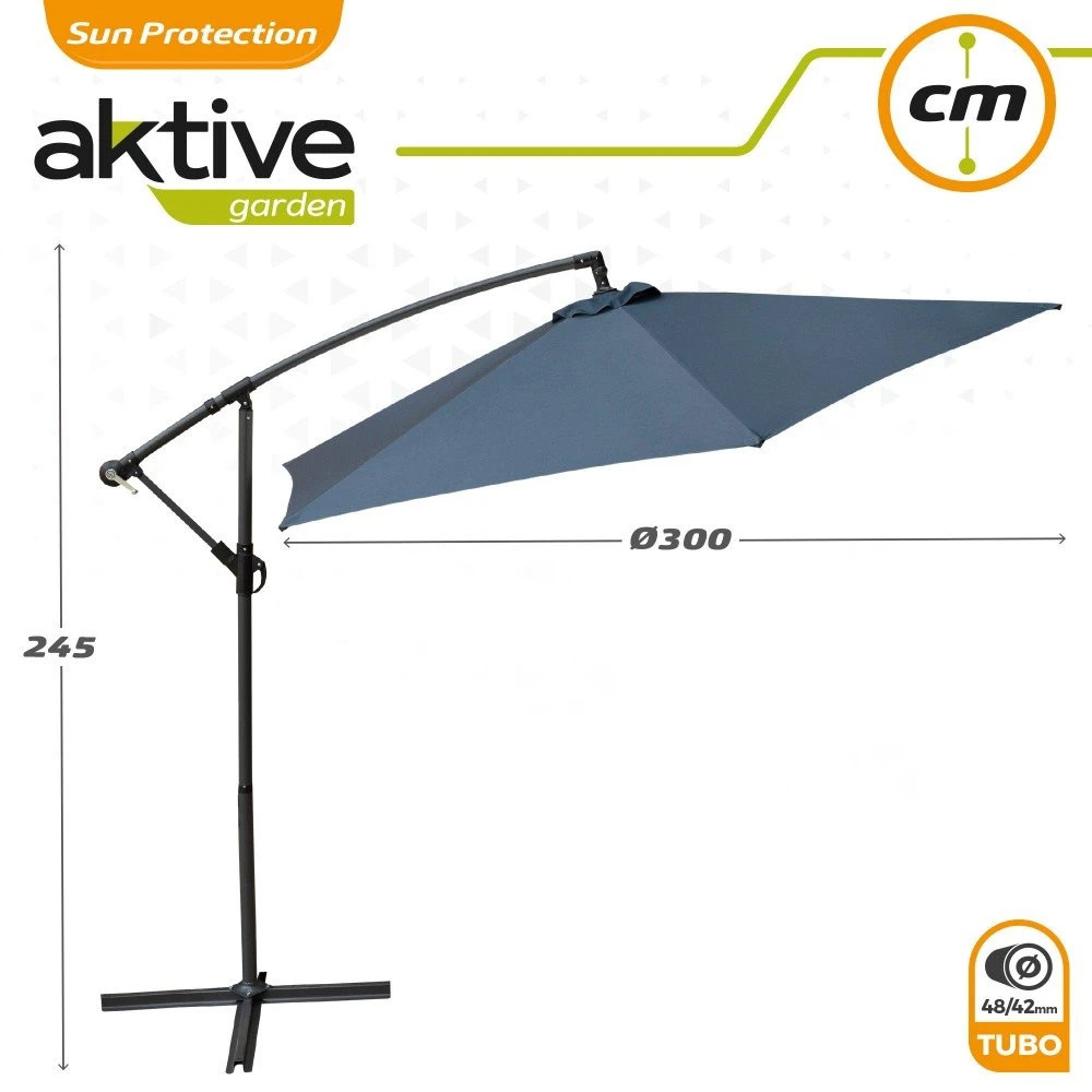 Parasol Excéntrico Banana 300 Cm Gris Mástil Aluminio Aktive Garden - Imagen 6