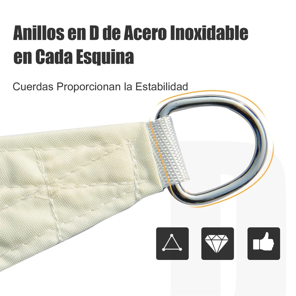 Outsunny Toldo Vela Color Crema Sombrilla Parasol Triangulo Tela De Poliéster Jardin Playa Camping Sombra (varios Colores Y Medidas), Medida 6x6x6 Metros, Color Crema - Imagen 6