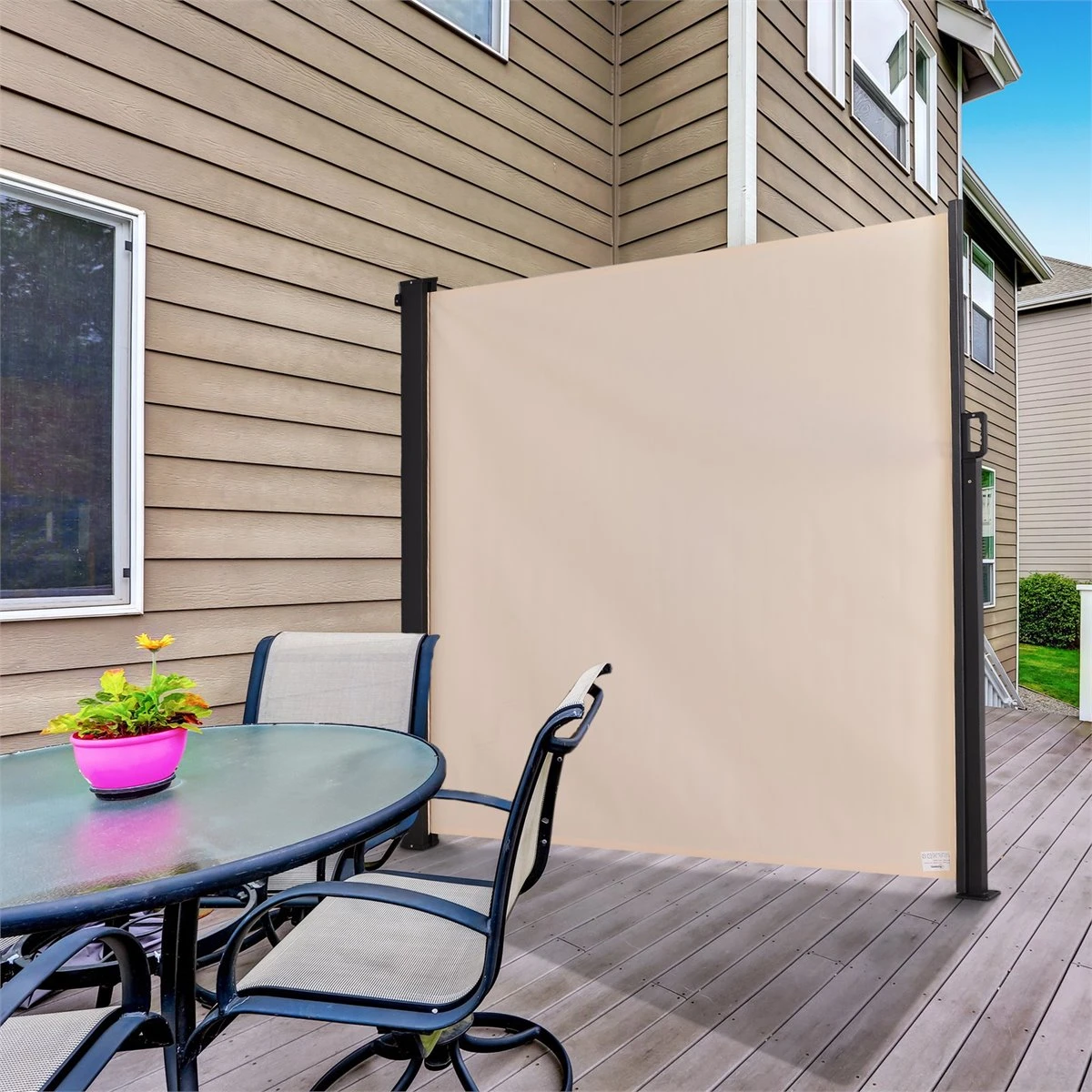 Outsunny Toldo Lateral Retráctil Exterior 350x180cm Pantalla De Privacidad Contra Sol Viento Visión Para Jardín Patio Balcón Tejado Hecho De Aluminio Poliéster Montar Utilizar Fácil Beige - Imagen 2