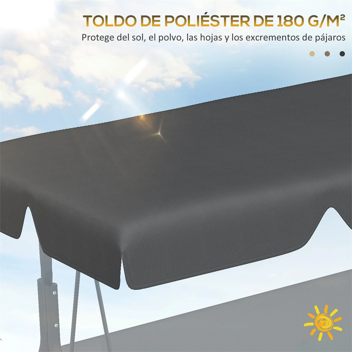 Outsunny Toldo De Repuesto Para Columpio De 3 Plazas Techo Universal Para Balancín De Jardín Tela De Poliéster Protección Solar 156x117x15 Cm Gris - Imagen 4