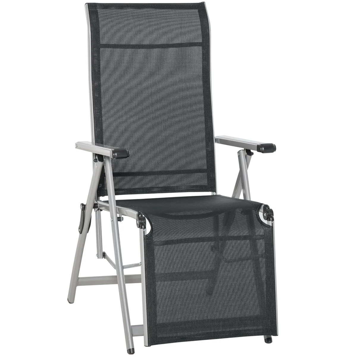 Outsunny Tumbona Plegable De Jardín Sillón Ajustable En 10 Posiciones Con Respaldo Alto Y Reposapiés Transpirable Carga Máx. 120 Kg 78x58x110 Cm Negro