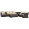 Outsunny Conjunto De Muebles De Jardín De Ratán 6 Piezas Sofá Doble Sofá De 3 Plazas 2 Sillones Individuales 2 Mesas Auxiliares Con Almacenamiento Y Cojines Acolchados Marrón Y Crema