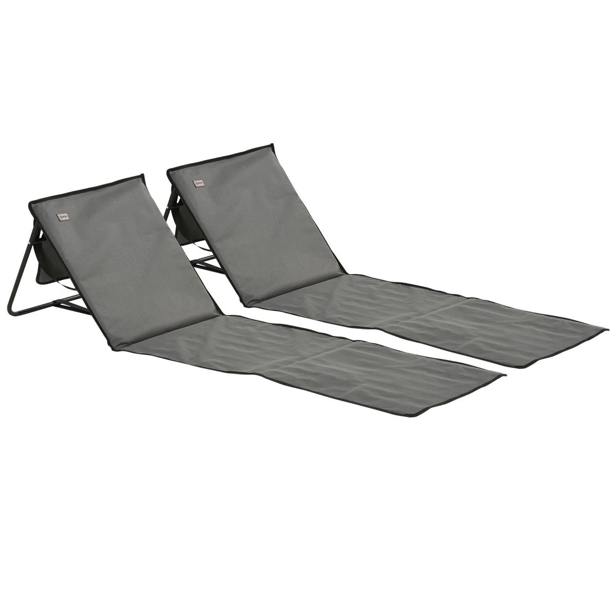Outsunny Conjunto De 2 Esterillas De Playa Plegable Esteras Acolchadas Con Respaldo Reclinable Y Bolsa De Transporte Para Jardín Camping 142x51x40 Cm Gris