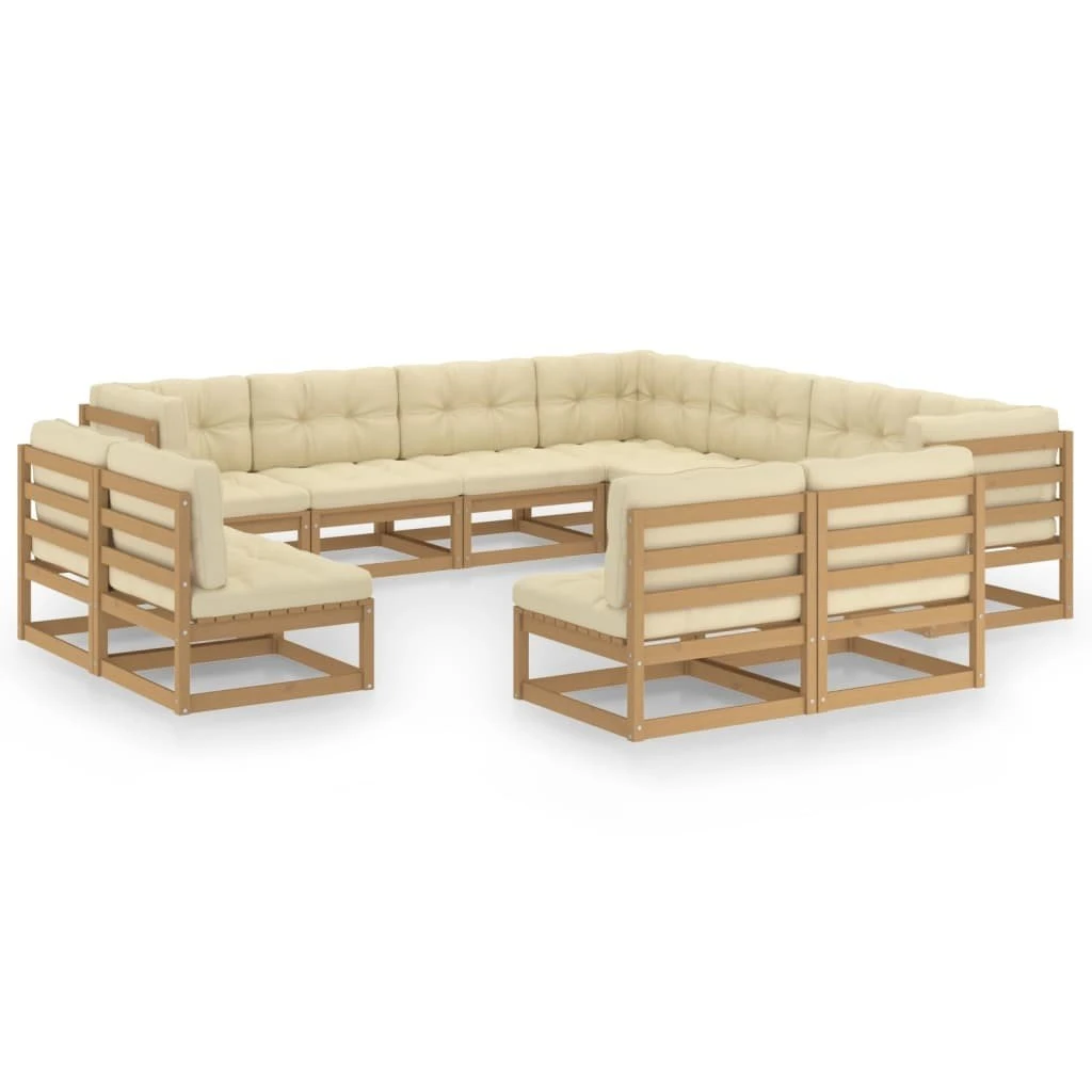 Set De Muebles De Jardín 11 Pzs Cojines Madera Pino Marrón Miel VidaXL - Imagen 3