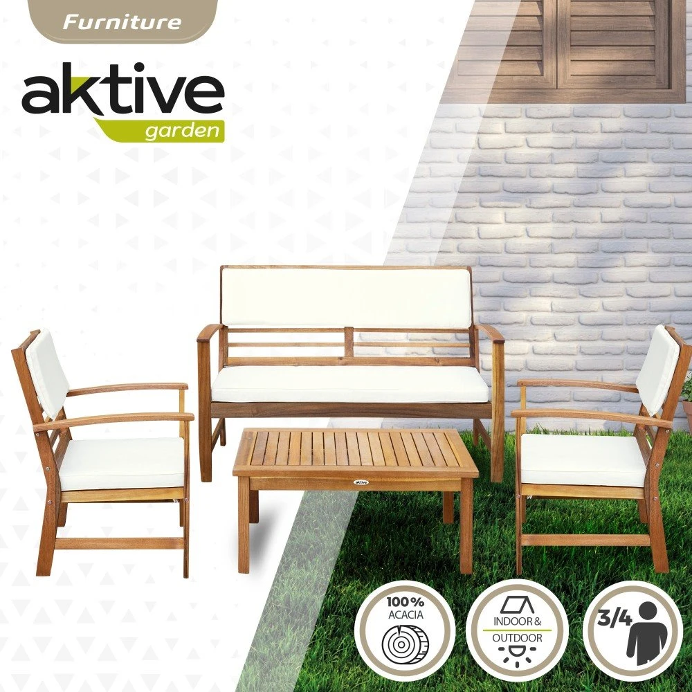 Conjunto Jardín En Madera De Acacia Con Mesa, Banco Y 2 Sillones Aktive Garden - Imagen 2