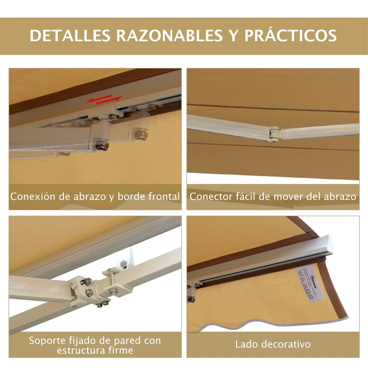 Outsunny Toldo Manual Plegable De Aluminio 295x250cm Ángulo Ajustable Manivela Para Exterior Balcón Jardín Terraza Crema - Imagen 6