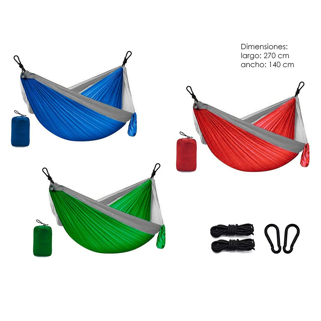 Acomoda Textil – Hamaca Colgante Portátil 270x140 Cm, Resistente, Cómoda, Fresca Y Transpirable. Hamaca De Exterior Práctica, Ligera Para Jardín, Balcón, Camping, Playa Y Viaje. (Modelo B) - Imagen 2