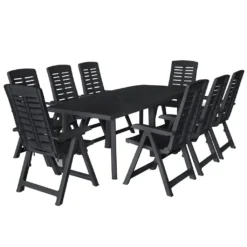 Conjunto De Comedor De Jardín 9 Piezas Plástico Gris Antracita VidaXL