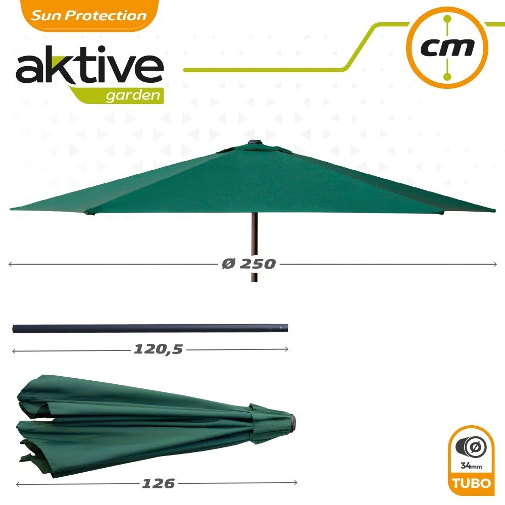 Parasol Hexagonal 250 Cm Color Verde Mástil Aluminio Aktive Garden - Imagen 6