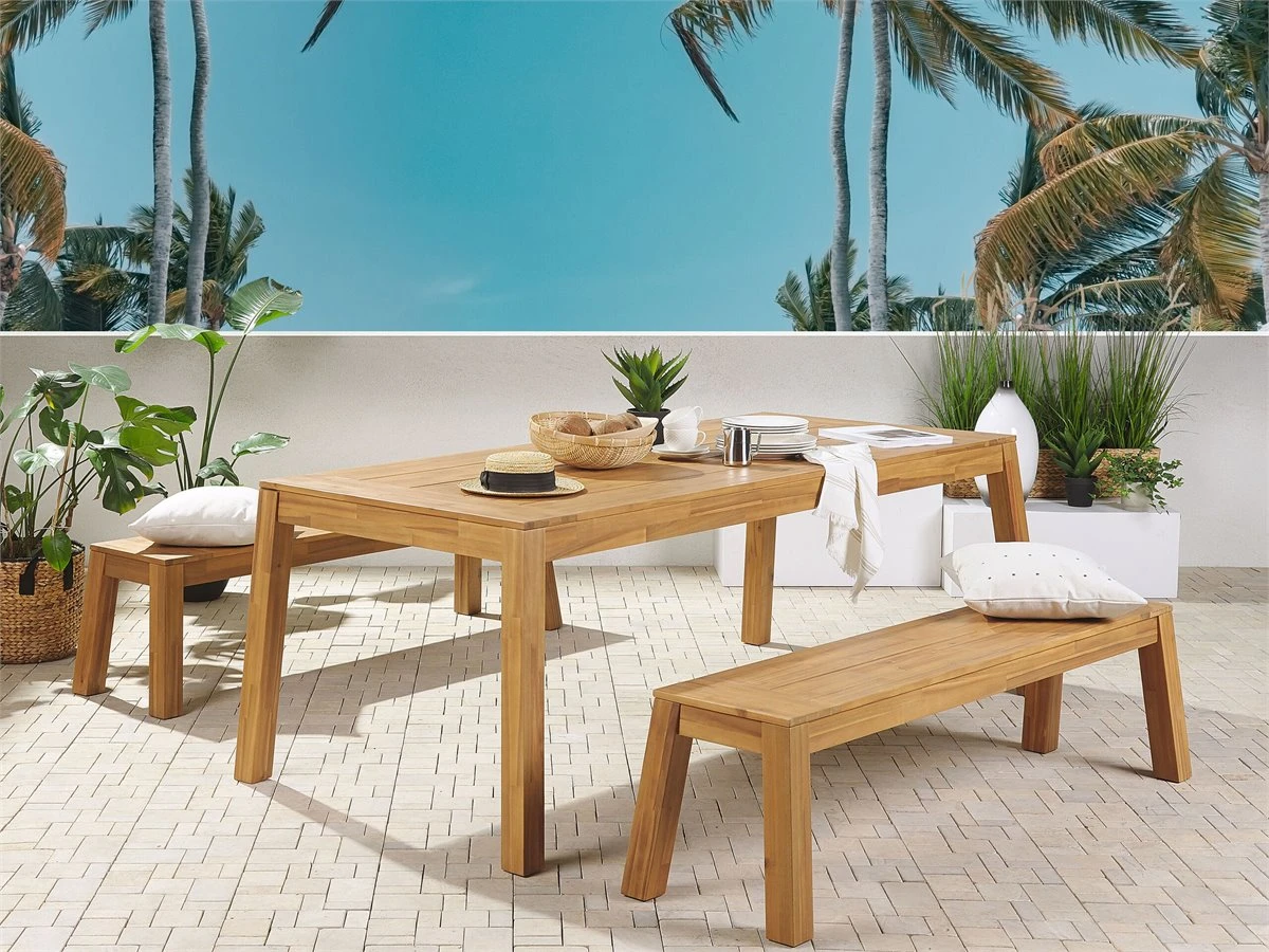 Banco De Jardín 3 Plazas De Madera De Acacia Clara LIVORNO - Imagen 4