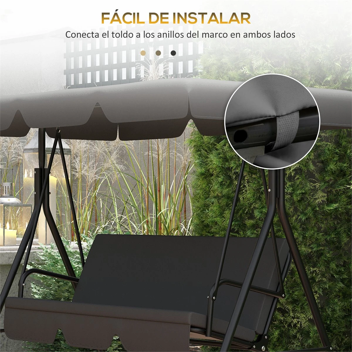 Outsunny Toldo De Repuesto Para Columpio De 3 Plazas Techo Universal Para Balancín De Jardín Tela De Poliéster Protección Solar 156x117x15 Cm Gris - Imagen 5