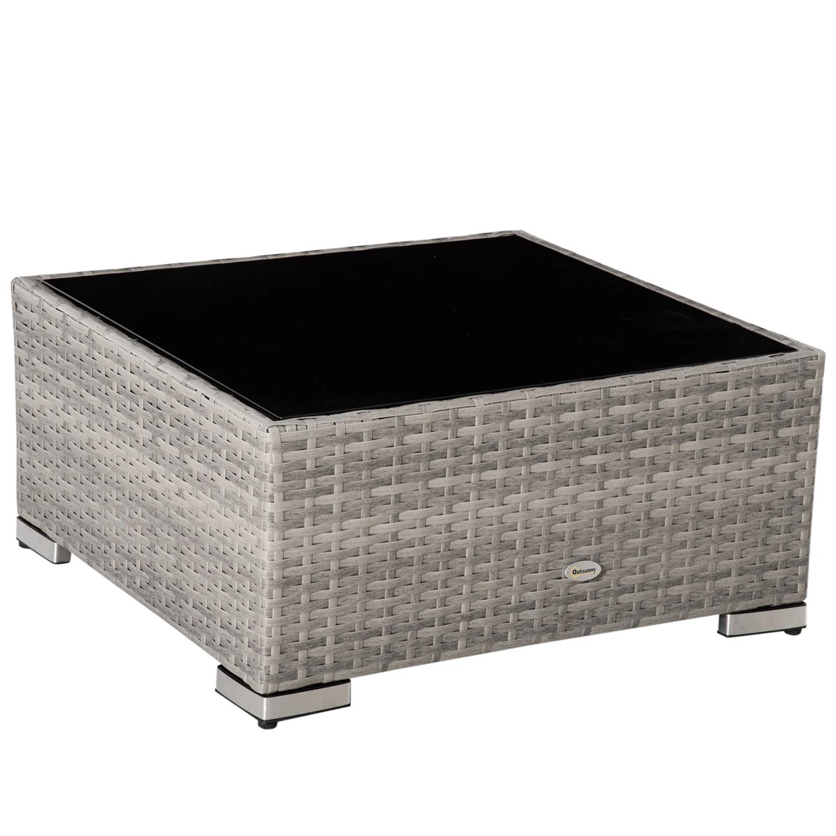Outsunny Conjunto De Muebles De Jardín De Ratán 4 Piezas Mesa De Centro De Vidrio Sofá Doble Y 2 Sofás Esquineros Con Cojines Desenfundables Para Terraza Exterior Gris - Imagen 6