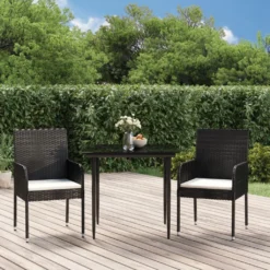 Set Comedor De Jardín 3 Pzas Con Cojines Ratán Sintético Negro VidaXL