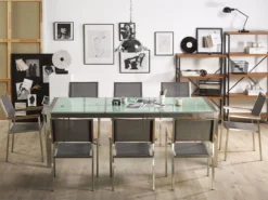 Conjunto De Jardín Mesa En Vidrio 220 Cm, 8 Sillas Grises GROSSETO