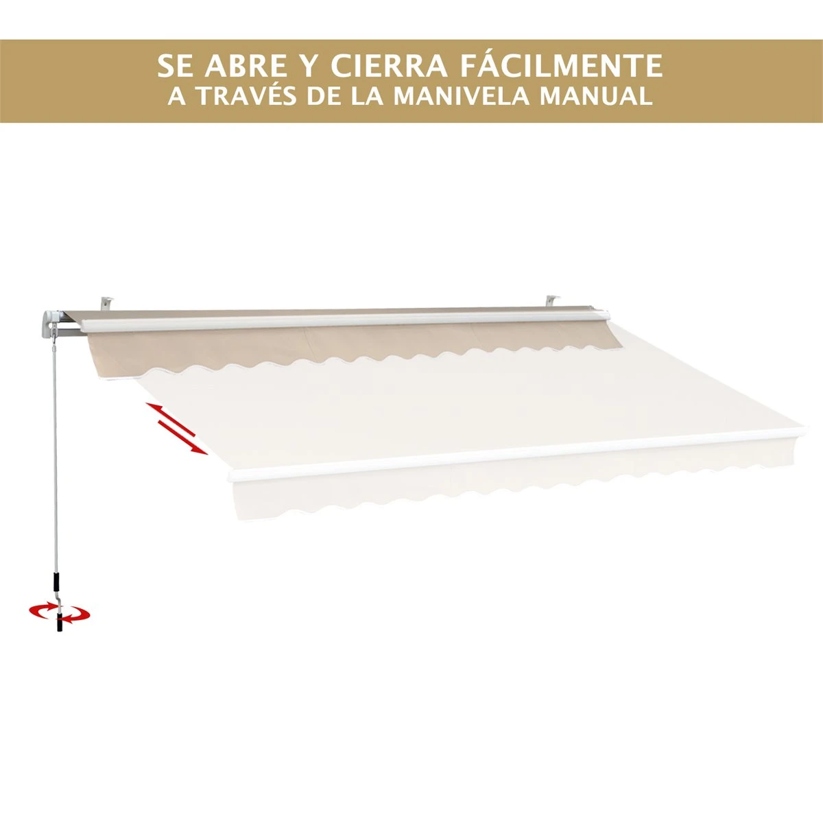 Outsunny Toldo Manual Plegable De Aluminio 295x250cm Ángulo Ajustable Manivela Para Exterior Balcón Jardín Terraza Crema - Imagen 8