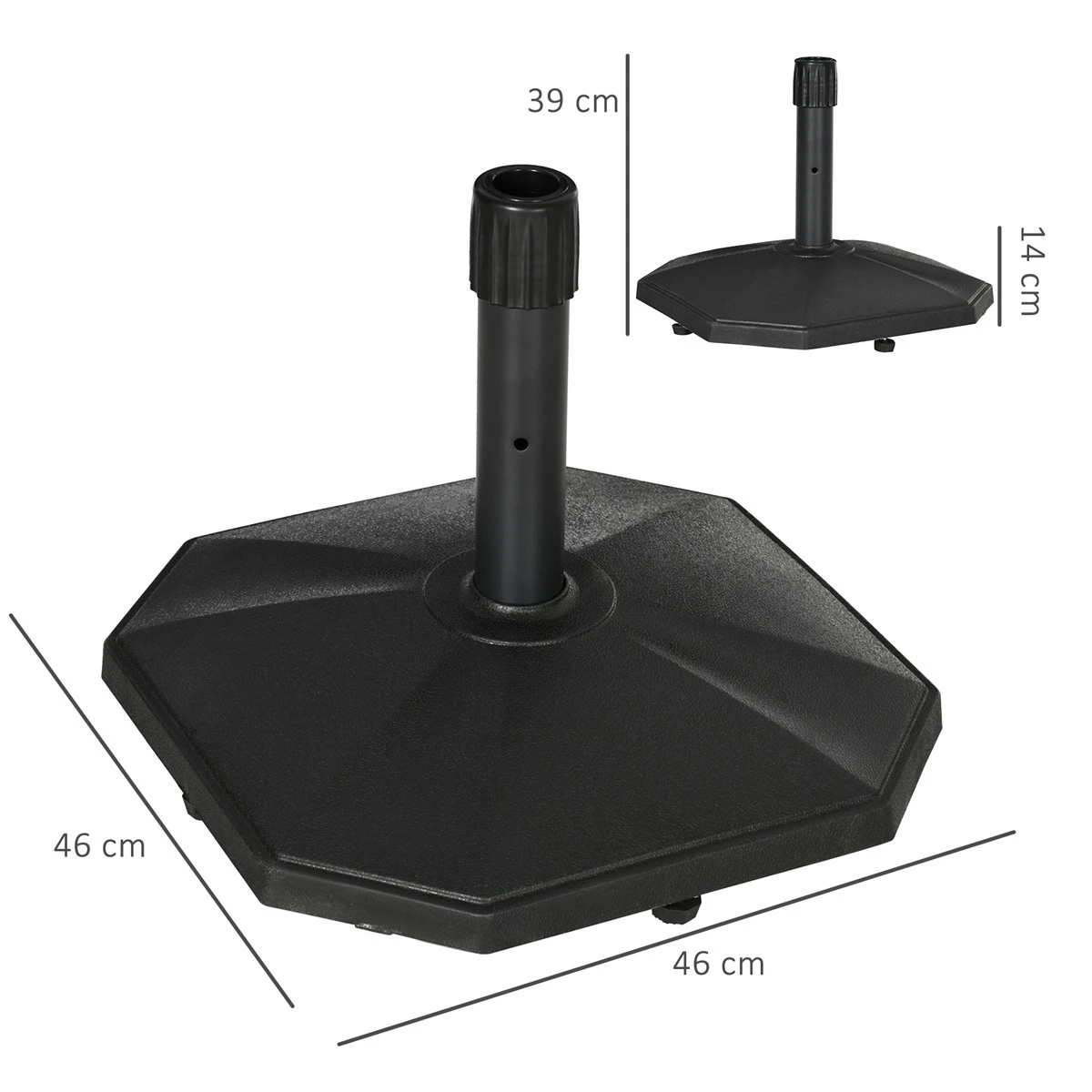 Outsunny Base De Sombrilla Peso 18 Kg Soporte Para Parasol De Cemento Para Mástil De Ø32/34/38 Mm Pie De Parasol Para Jardín Balcón 46x46x39 Cm Negro - Imagen 3