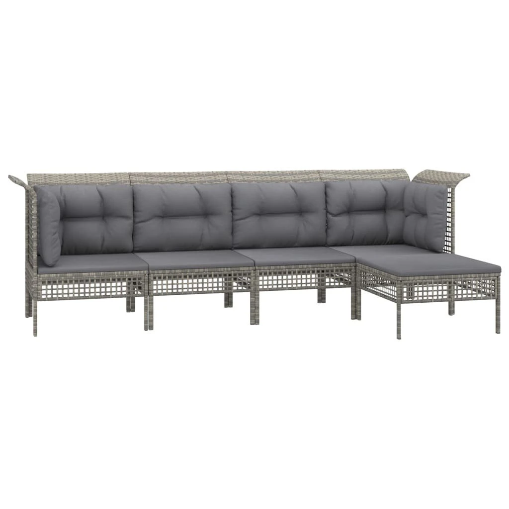 Set De Muebles De Jardín 5 Pzas Y Cojines Ratán Sintético Gris VidaXL - Imagen 2