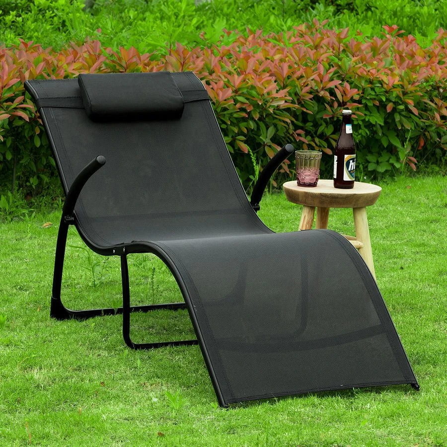 Tumbona Plegable Con Almohada,Malla Transpirable Teslin,Negro OGS45-SCH SoBuy - Imagen 2