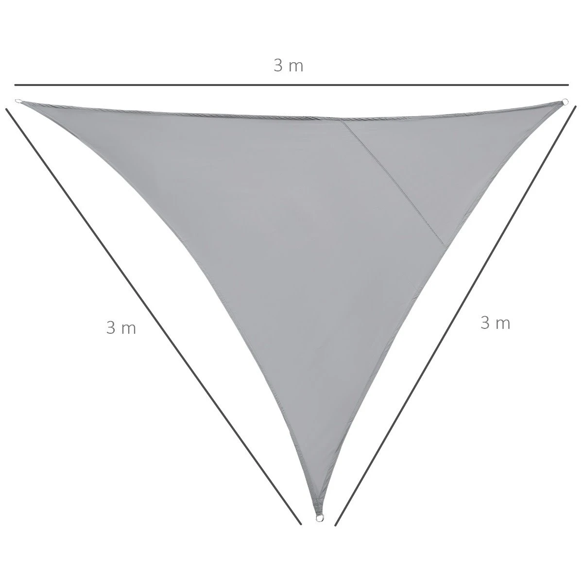 Outsunny Toldo Vela Triangular 3x3x3m Vela De Sombra Para Terraza Jardín Camping Resistente Al Agua Protección UV Poliéster Color Gris - Imagen 3