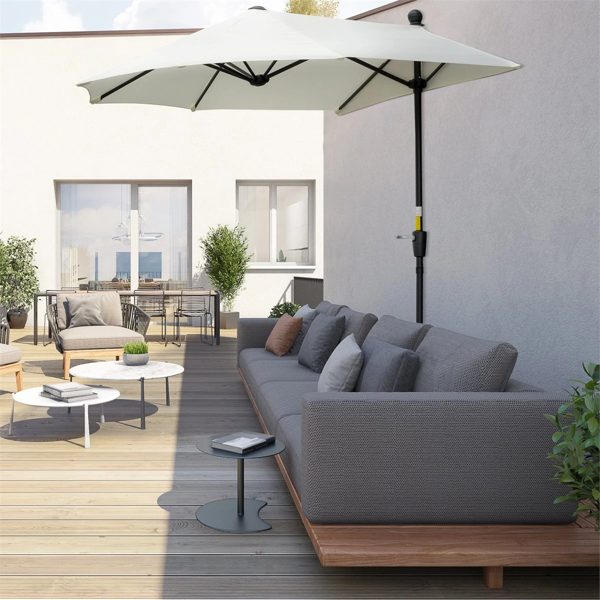 Outsunny Sombrilla De Pared De Jardín 200x190x240 Cm Parasol Con Manivela Poste De Acero Y Base Cruzada Protección Solar Para Terraza Balcón Exterior Crema - Imagen 2