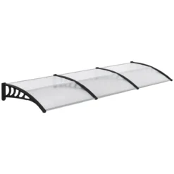 Outsunny Tejadillo De Protección 303x96 Cm Marquesina Exterior Para Puertas Y Ventanas Contra Sol Y Lluvia Con Soporte De Aleación De Aluminio PP Policarbonato Transparente