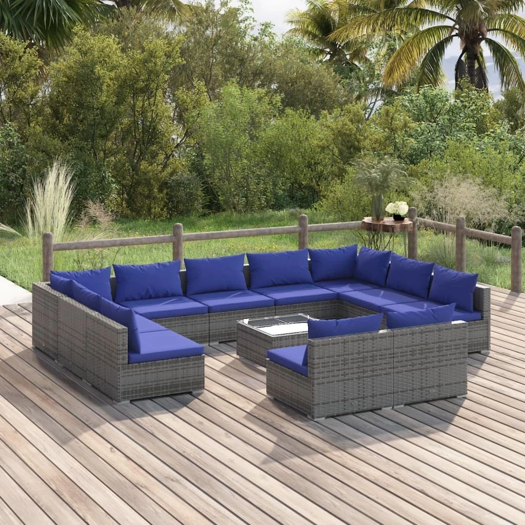 Set De Muebles De Jardín 12 Pzas Y Cojines Ratán Sintético Gris VidaXL - Imagen 3