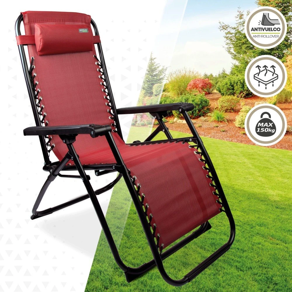Tumbona Gravedad Cero Burdeos, Reclinable Y Plegable Aktive Beach - Imagen 2