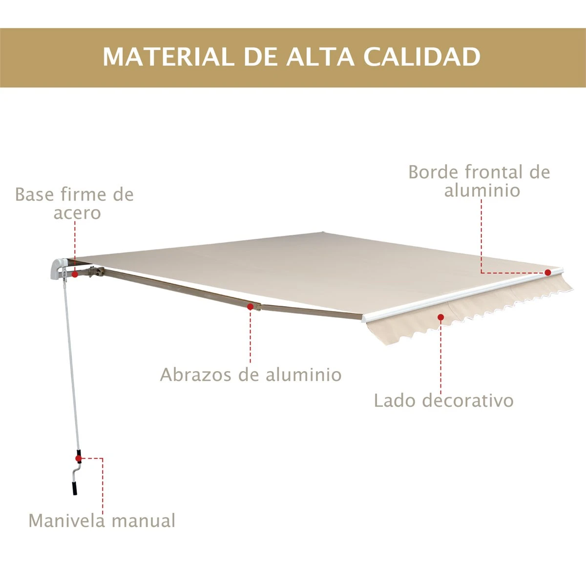 Outsunny Toldo Manual Plegable De Aluminio 295x250cm Ángulo Ajustable Manivela Para Exterior Balcón Jardín Terraza Crema - Imagen 5