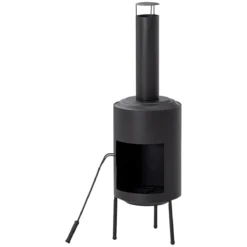 Outsunny Chimenea De Jardín Estufa De Terraza De Metal Chimenea De Patio Con Cámara De Fuego Atizador Y Techo Para Humo Para Camping Al Aire Libre Exterior 30x30x105 Cm Negro
