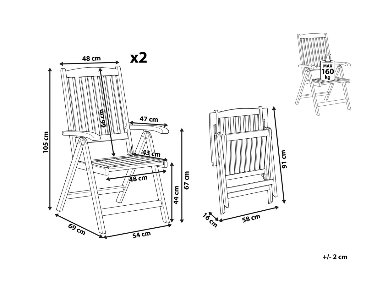 Conjunto De 2 Sillas De Jardín De Madera De Acacia TOSCANA - Imagen 3