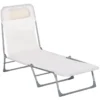 Outsunny Tumbona Plegable Y Reclinable De Jardín Con Reposacabezas Y Respaldo Ajustable En 5 Niveles Tela De Texteline Transpirable 182x56x24,5 Cm Crema