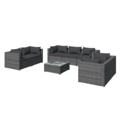 Set De Muebles De Jardín 8 Pzas Y Cojines Ratán Sintético Gris VidaXL